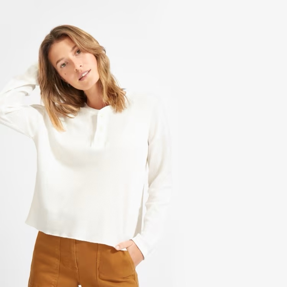 NWT Everlane The Henley Waffle Tee - size XS, bone color